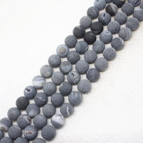 10mm-12mm dull polish Black Multicolor Smile Coated Druzy Agates Round Stone DIY For Necklace or Bracelet Loose Beads 15"