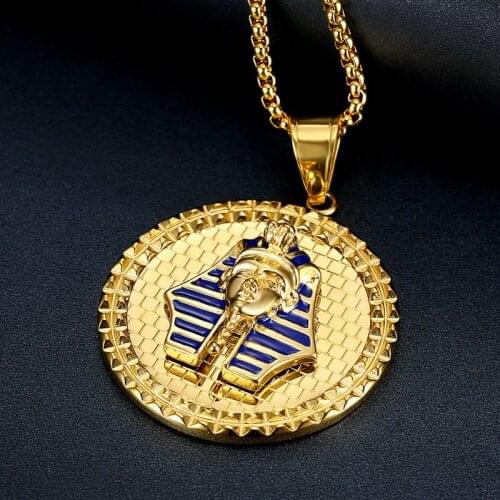 Fasshion Lassic Ancient Egyptian Pharaoh Tutankhamun Gold Mask Medal Pendant Necklaces for Men Hip-Hop Party Jewelry Gift
