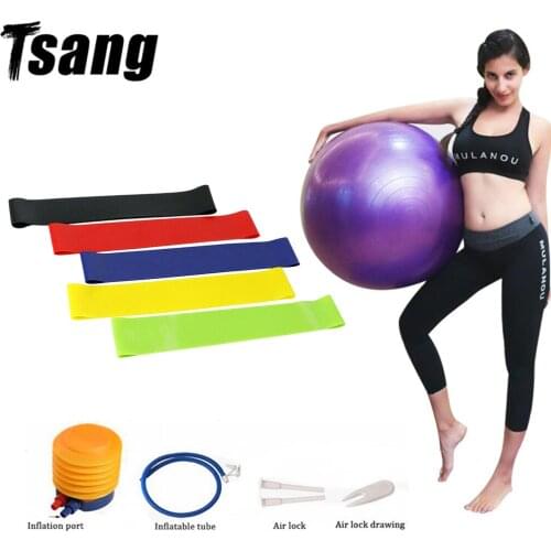 Fitness Body Building Fitness Ball With Resistance Bands Set Pilates Exercise Home Gym Yoga Exercise Women Training Yoga Ball