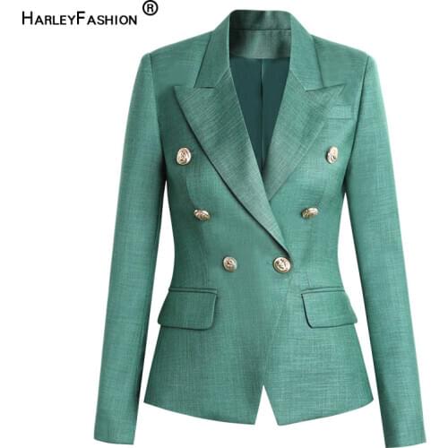 HARLEYFASHION European High Quality Luxurious Designer Slim Formal Wear Suit Ladies Jacket Double Breasted Long Sleeve Blazer