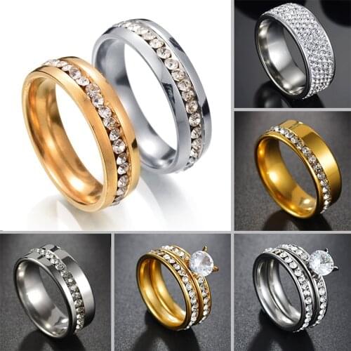 Stainless Steel Eternity Stack Rings Band Wedding Engagement CZ Zircon His and Hers Lovers' Couple Ring Finger Jewelry for Women
