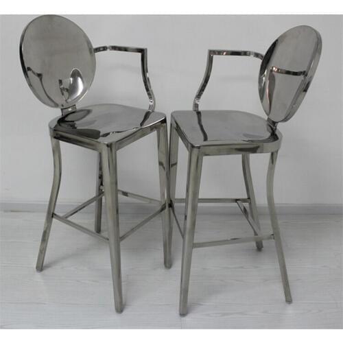 Commercial Furniture Full Stainless Steel 4 Leg Dining Chair Bar Counter Chair High Footstool Bar Stool Chair With Backrest