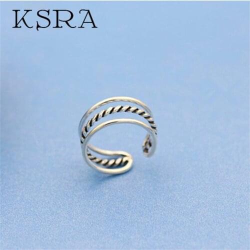 KSRA Fashion Simple Open Ring Korean Temperament Punk Twist Double-layer Hollow Rings Copper Jewelry For Women Gift