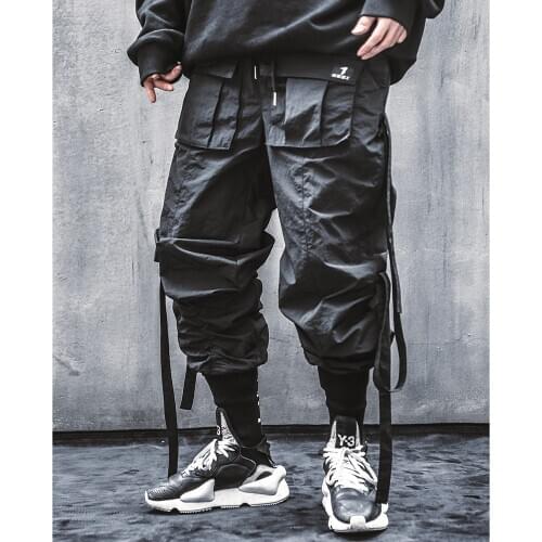 Mens Cargo Joggers Pockets Harem Japanese Streetwear Fashion Pants