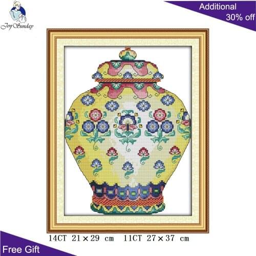 Joy Sunday Clay Pot Home Decor J100 Counted and Stamped Colorful Gilding Bottles Needlepoint Embroidery DIY Cross Stitch kits