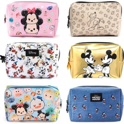 Disney Genuine PU Small Cosmetic bag Mickey Fashion Ladies Waterproof Portable Multifunctional Cosmetic Storage Bag