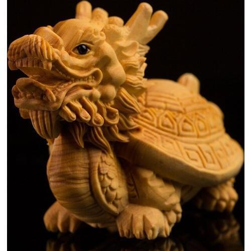 Delicate Lovely Chinese Traditional Handicrafts Boxwood Dragon Turtle Statue
