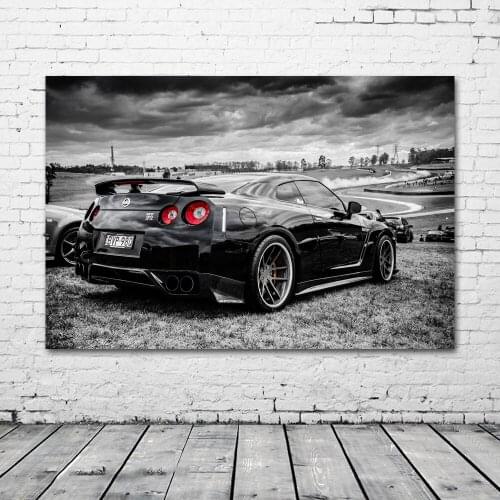 Nissan GTR R35 Performance Sports Car Black and white Wall Art Posters and Prints Canvas Painting for Home Decor