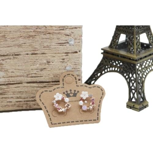 New 200PCS/LOT Crown Jewelry Earring Packaging Display Cards Kraft 5x4cm Thick Earring Studs Drop Packing Holder