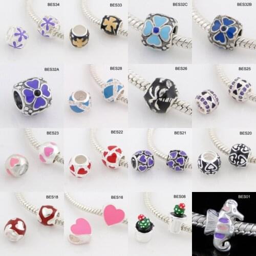 Wholesale 20pcs/lot Mix Styles Enamel Authentic 925 Sterling Silver European Charm Beads DIY Jewelry Accessories BES01