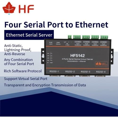 Smart Home HF5142 4 ports Serial Network Server FreeRTOS Device RS232/RS485/RS422 to Ethernet Converter TCP IP Telnet Modbus