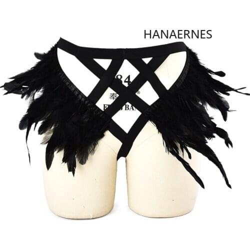 Women Black Feather Sexy Goth Leg Belt Goth Fetish Body Harness Garter Belt Adjustable Women Sexy Punk Strap Leg Fetish Belt