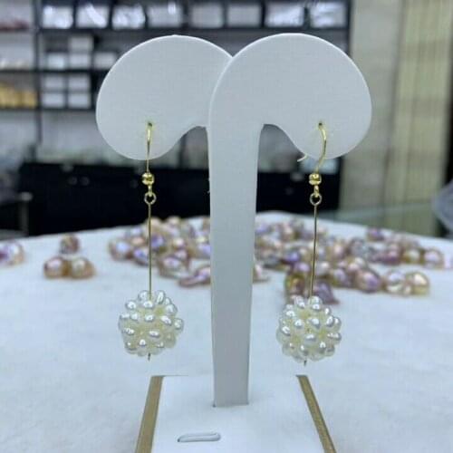 Hand made white pink purple freshwater pearl small ball pendant drop earrings fashion jewelry