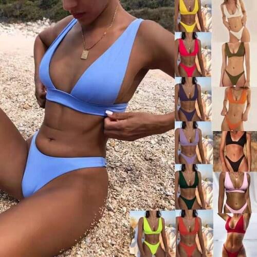Sexy Bikini Solid Swimsuit Women Swimwear Push Up Bikini Set Brazilian Plus Size Bathing Suit Summer Beach Wear Swimming Suit