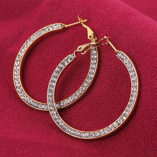 25 40mm Korean CZ Stainless Steel Big Smooth Circle Hoop Earring for Women Female Retro Drop Earrings 2021Trend Fashion Jewelry