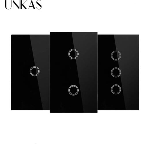 UNKAS US Standard Smart Switch 1 / 2 / 3 Gang 1 Way Single Fire Line Wall Light Only Touch Sensor Function Crystal Glass
