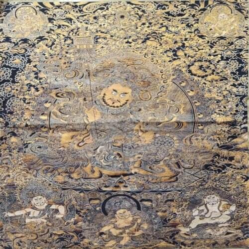 Tibetan Buddhist statues, silk embroidery, gold silk Thangka portraits of the God of wealth