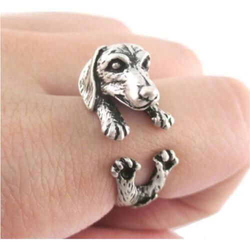 Wholesale 10Pc/lot Vintage Long-eared Pug Rings Adjustable 3D Cartoon Animal Punk Retro Style For Men Geeks Rings Jewlery Gift