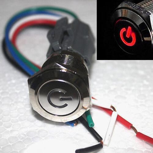 YOCOMYLY Momentary 12v Red 19mm Power symbol Metal Push Button Switch with socket plug