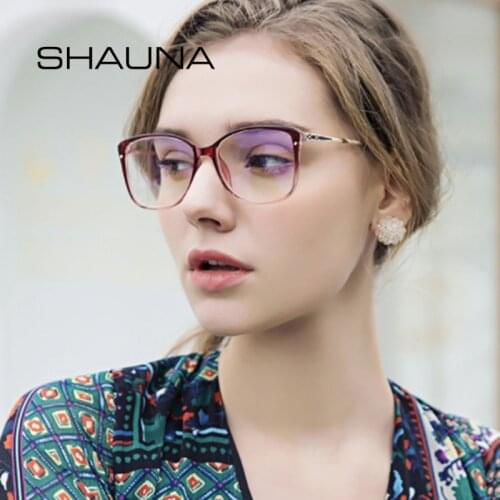 SHAUNA Anti Blue Light Rivets TR90 Cat Eye Optical Frames Metal Spring Hinge Computer Glasses
