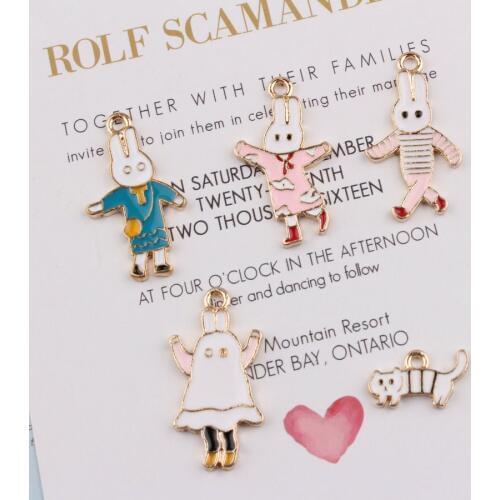 10pcs Fashion DIY enamel rabbit bunny family charms for bracelet cute metal alloy cartoon animal pendants dangle jewelry making