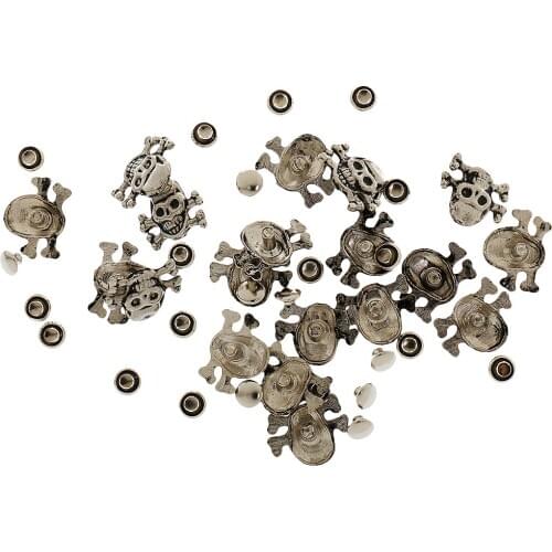 20 Sets Metal Skull Crossbones CASTING W/ Rivets For DIY bags leather bracelet clothes Leathercraft Accessories 16 X 12mm