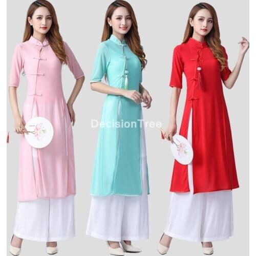 2021 womens tencel dance clothes loose long pant gradient dancer performance show wear classical dance folk dance costume