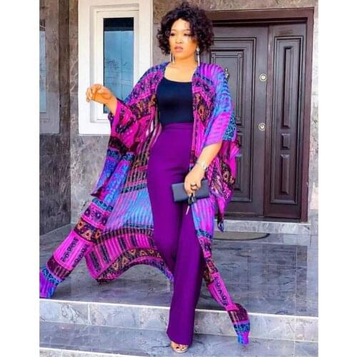 3 Piece Set Women Africa Clothes African Dashiki New Fashion Three Piece Suit Long Coat Tops And Pants Party For Lady Pant Sets