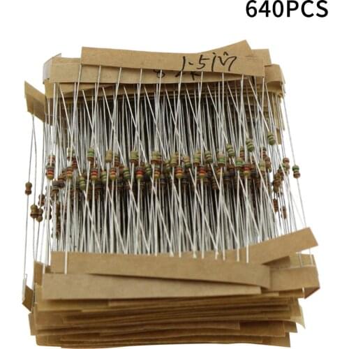640pcs 1/6W 64 Values Carbon Film Resistors Kit 5% Metal Resistors Set 1 Ohm to 10M Ohm Carbon Film Resistors