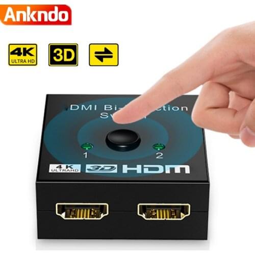 ANKNDO Plug & Play Hdmi-Compatible Switcher Video Monitor 2 In 1 4K 60Hz Signal Adapter 1 To 2 Splitter Distributor for Tv Pc