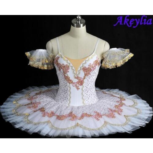 White Coppelia Professional Ballet Tutu Costume Adult Competition Performance Pancake Tutu Classical Ballet Stage Costume