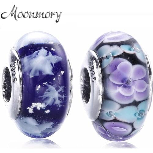 2020 Spring Popular 925 Sterling Silver Starry Night Sky Glass Charm Beads Fits For Original Bracelet With Clear CZ DIY Jewelry