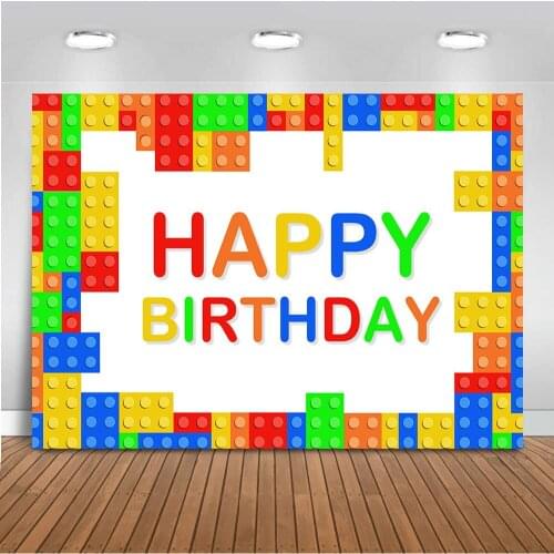 Happy Birthday Party Decoration Supplies Building Blocks Backdrop for Photography Party Decoration Supplies Props