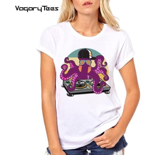 Funny Hip hop tees shirt Dj Octopus print Female short sleeve cool Girl T shirt casual o-neck Summer womens streetwear tshirt