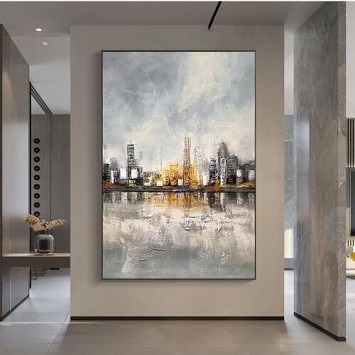 City Building Oil Painting Hand Painted Canvas Paintings Modern decora Wall Art Picture for Birthday Wedding Housewarming Gifts