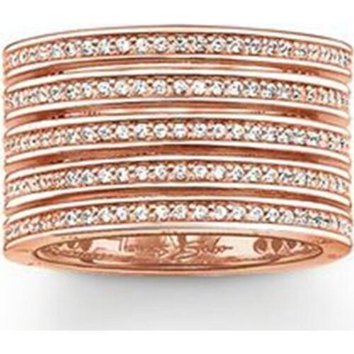 Rose Gold Color Five Folds White CZ Band Rings, Fashion Eternity Love 5 Layers Ring Thomas Style Jewelry Gift for Women Men