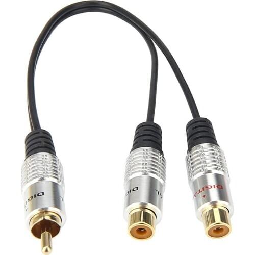 Metal RCA Female to Dual 2-RCA Male Gold Plated Adapter, Stereo Splitter Y Audio Cable(RCA F-2 RCA M) (1 Male to 2 Female)