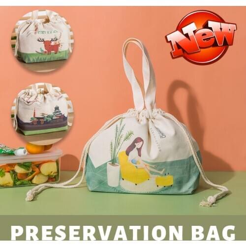 Fashion Insulated Thermal Food Picnic Lunch Bags Food Box Canvas Handbag Aluminum Foil Heat Preservation Large Capacity Cute