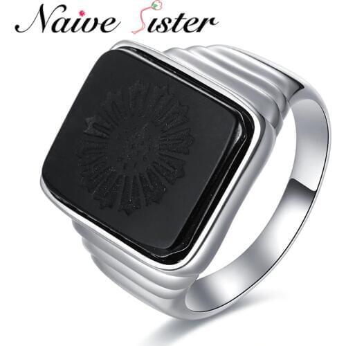 The Great Gatsby High Quality Mens Ring Black Onyx Ring Mens Jewelry Silver Color Charm Ring For Men