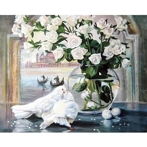 New Kits for Embroidery 3D Diamond Painting Pigeon And Flowers Handicraft Inlay Diamond Mosaic Icons Set Embroidery Fabric
