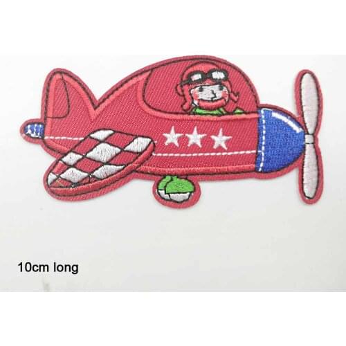 Pilot Cartoon Red Fighter Wholesale Iron on Embroidered Cloth Clothes Patch For Clothing Girls Boys