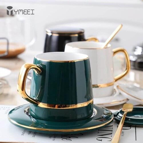 YMEEI New Coffee Cup With Spoon And Box Lid Luxury Retro Ceramic Cup Milk Tea Mug Gifts Water Bottle Drinkware