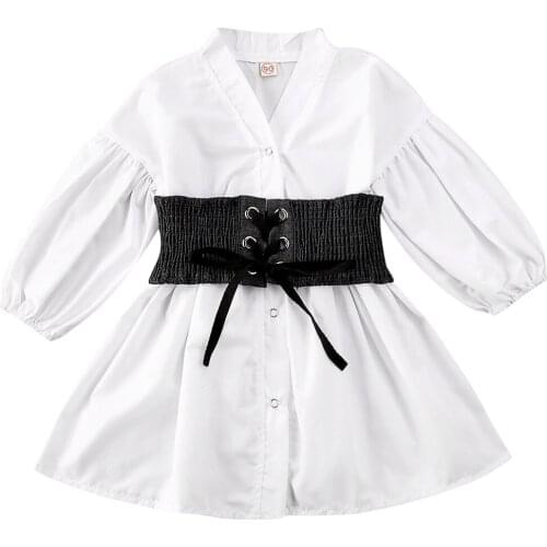Toddler Infant Kids Baby Girls Dresses White Shirt Dress Spring Clothes Party Puff Sleeve Waistband Mini Dress 1-6 Years