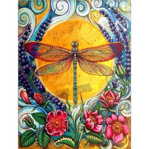 Full Square Diamond5D DIY Diamond Painting "dragonfly & Flowers"wall sticker Embroidery Cross stitch Mosaic Home Decoration Gift