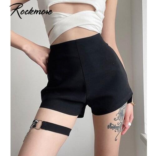 Rockmore Gothic Black Chain Mini Shorts Womens Skinny High Waist Shorts Cotton Sports Shorts Casual Punk Hot Pants Summer 2021