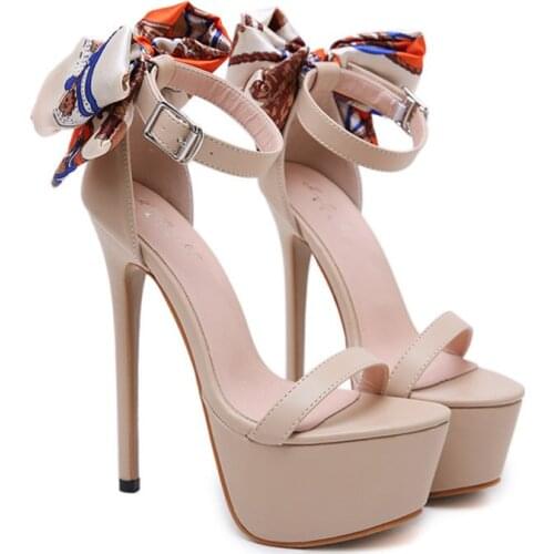 NEW Sexy 16cm Ultra High Heels Butterfly-knot Sandals For Women Summer Platform Open Toe Shoes Woman Sandals Pumps Black