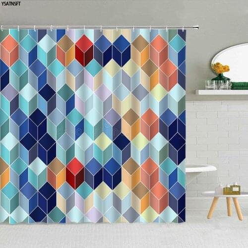 Modern Geometric Colorful Cube Shower Curtain Rainbow Print Pattern Fabric Home Bathroom Decor Hanging Curtains Set 3D Printing
