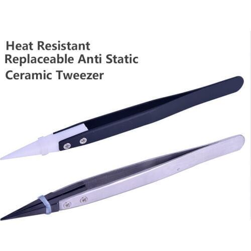Heat Resistant Replaceable Anti Static Ceramic Tweezer Bit Tip Stainless Steel Ceramic Tweezers Pointed Tip DIY Tools