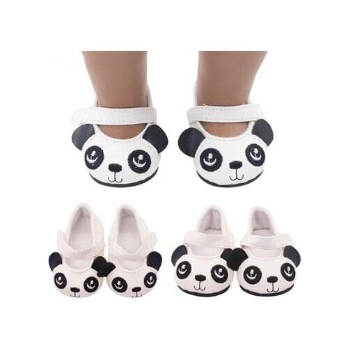 2021 New Pattern Panda Flat Shoes Fit 43Cm Baby New Born Reborn Doll &18 Inch American Our Generation Girl`s Toy