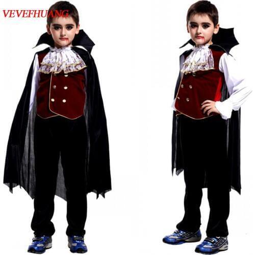 VEVEFHUANG Carnival Party Halloween Kids Children Count Dracula Gothic Vampire Costume Fantasia Prince Vampire Cosplay for Boy